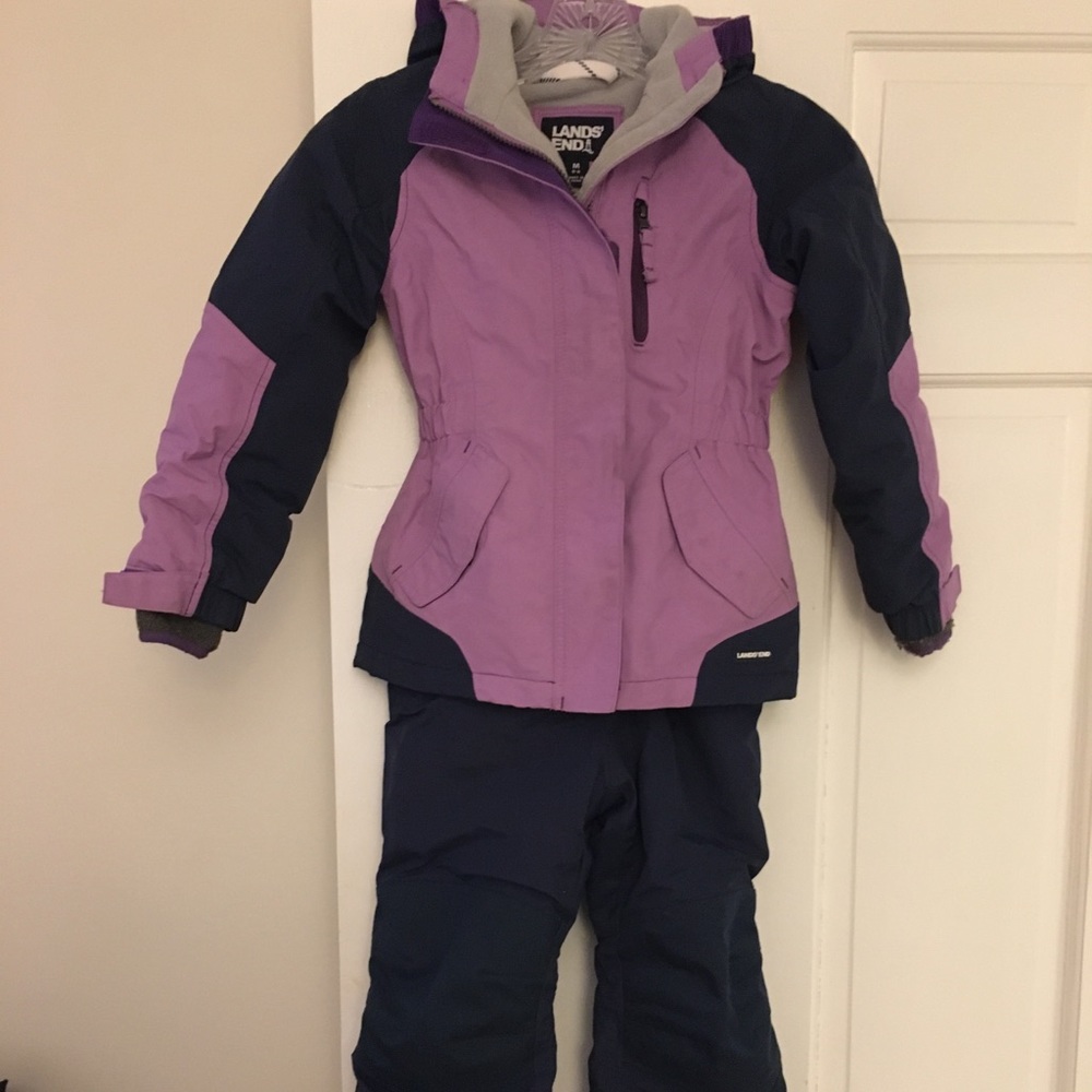 Lands’ End girls snow jacket and bib snow pants